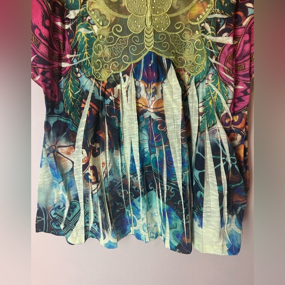 One World Y2K Multi Colored Abstract Butterfly V-Neck Top Size S - Picture 4 of 9
